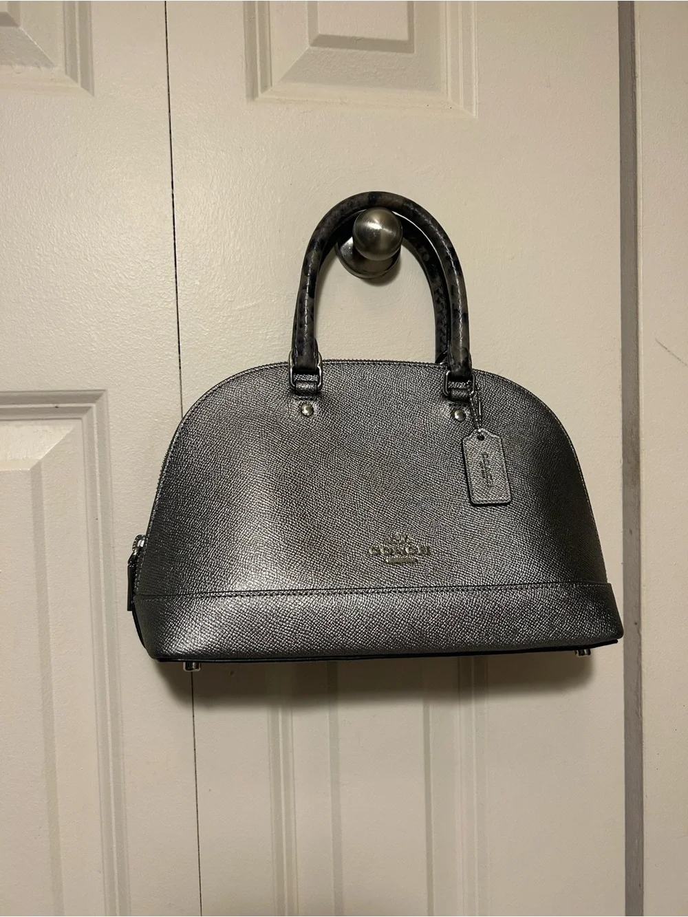 Coach F38057 Mini Sierra Signature Satchel Handbag - Silver/Snakeskin